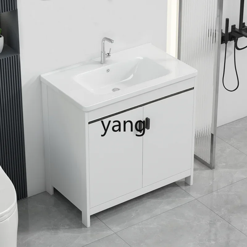 LMM Space Aluminum Bathroom Cabinet Washbasin Combination Washbasin Integrated Ceramic Balcony Floor-to-ceiling Washstand