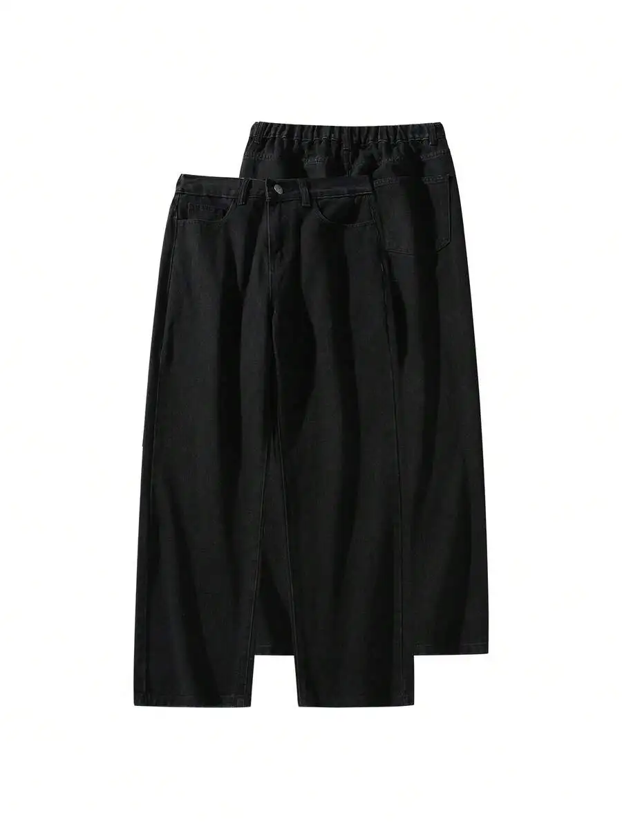 

Mens Black Straight Fit Drawstring Waist Casual Denim Jeans For Daily Wear