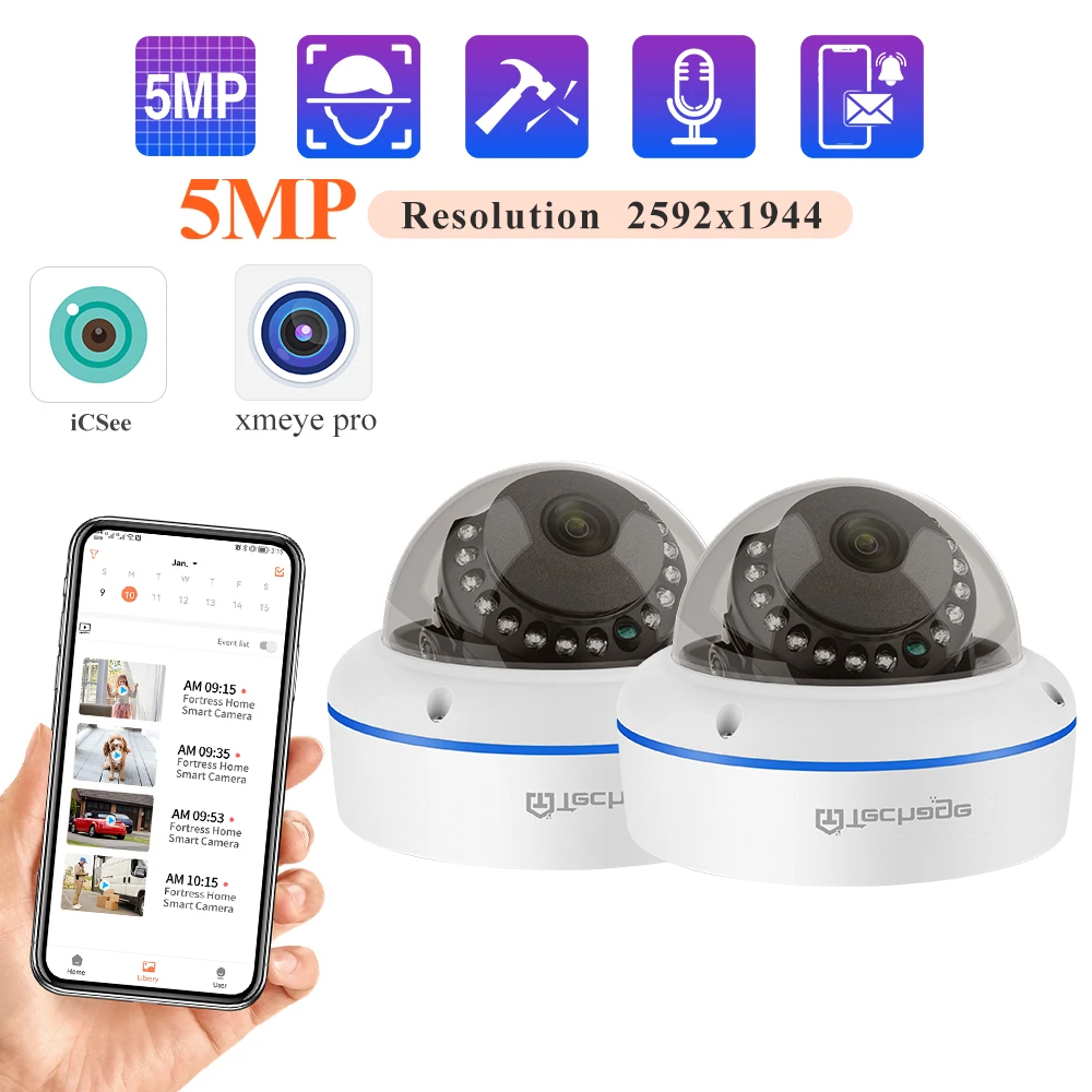 Techage HD 5MP PoE IP Camera 2.8MM Lens Indoor Dome Vandal-proof Home Infrared Night Vision One-way Audio AI Human Detection