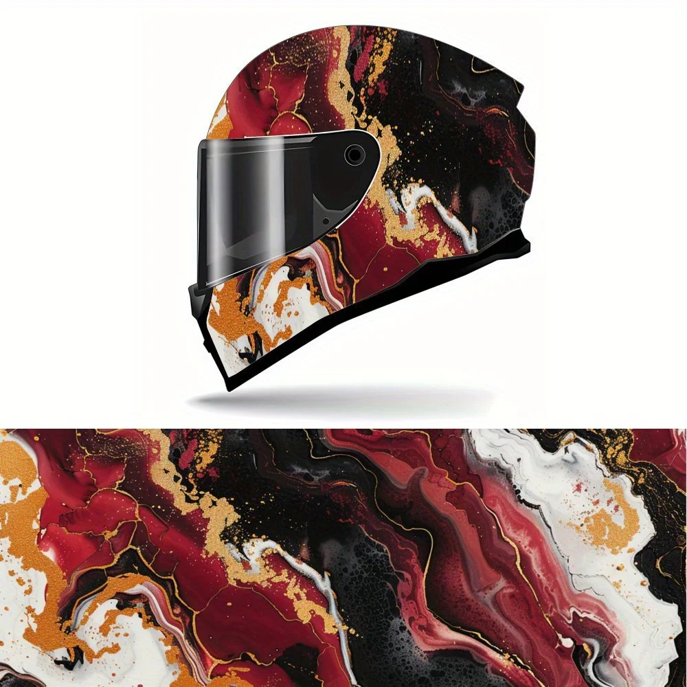 

Luxurious Marbled Red Gold Full Face Helmet Vinyl Wrap Sticker, Durable PVC Material, Artistic Aesthetic Graphic Decal for Motor