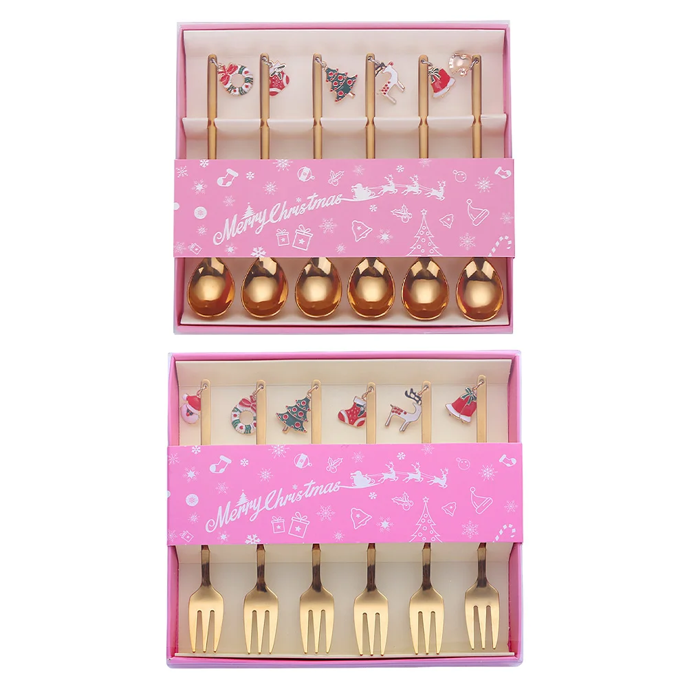 

Christmas Coffee Spoon Ice Cream Fork Set Stainless Steel Kitchen Supplies Practical Storage Resistance Variety Styles