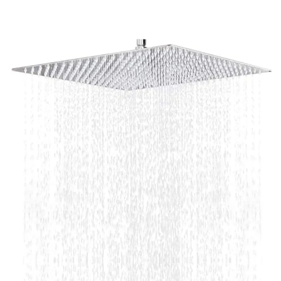 

16 Inch High Flow Stainless Steel Square Rainfall Shower Head with Chrome Finish for Ceiling or Wall Mount Waterfall Bath Showe