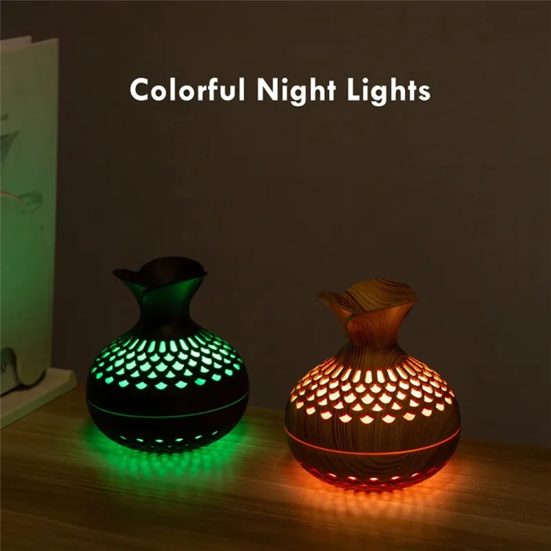 【OFF SHELF】Mini Humidifier 300Ml USB Powered Desktop Air Moisture Maker Featuring Hollow Vase Shape Design Colorful Night Light