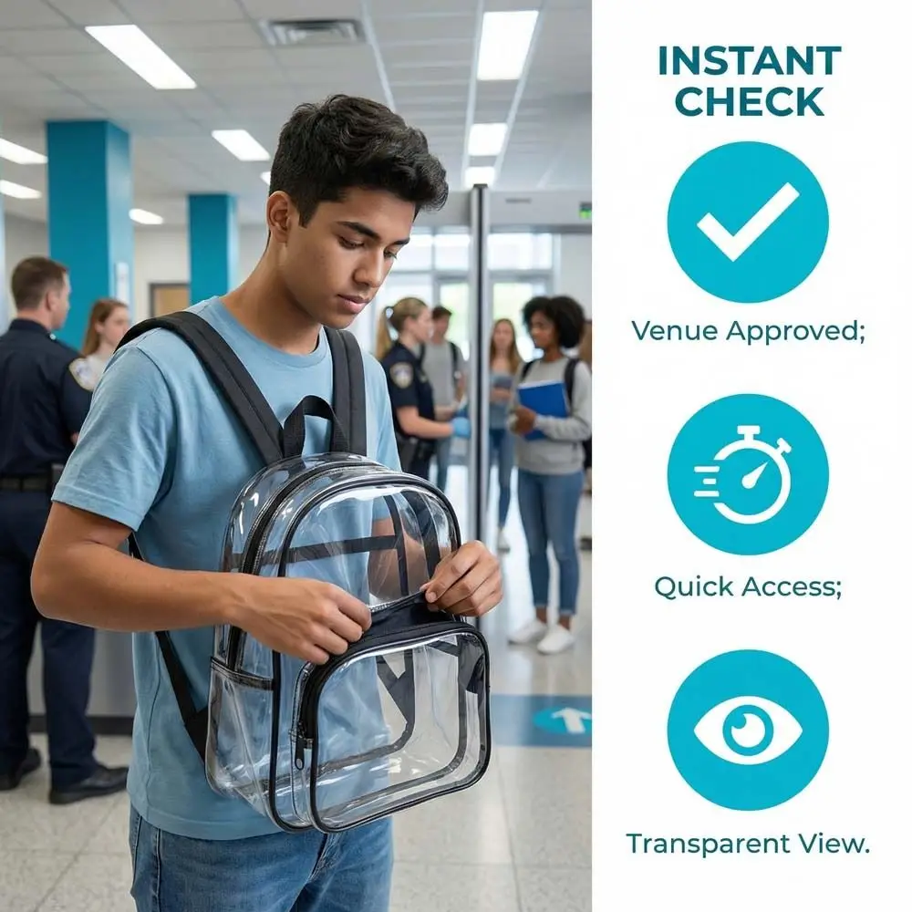Waterproof Transparent Backpack Zipper Large Capacity Students School Bag Korean Style Adjustable Shoulder Strap