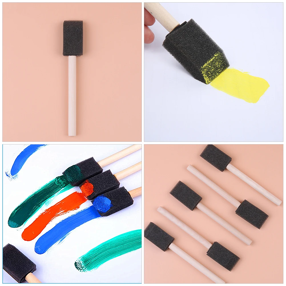 

40pcs Sponge Brushes For Oil Watercolor Acrylic Diy Drawing Tools Wood Handle Foam Brush Set Art Sponges Painting Tools For