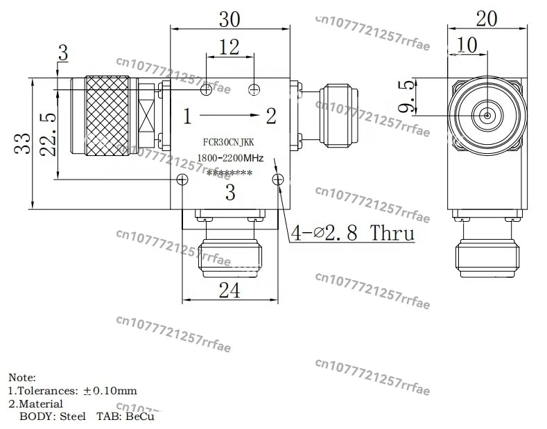 RF Coaxial Circulator FCR30CNJKK 1.8GHz-2.2GHz N-Type Connector 200W