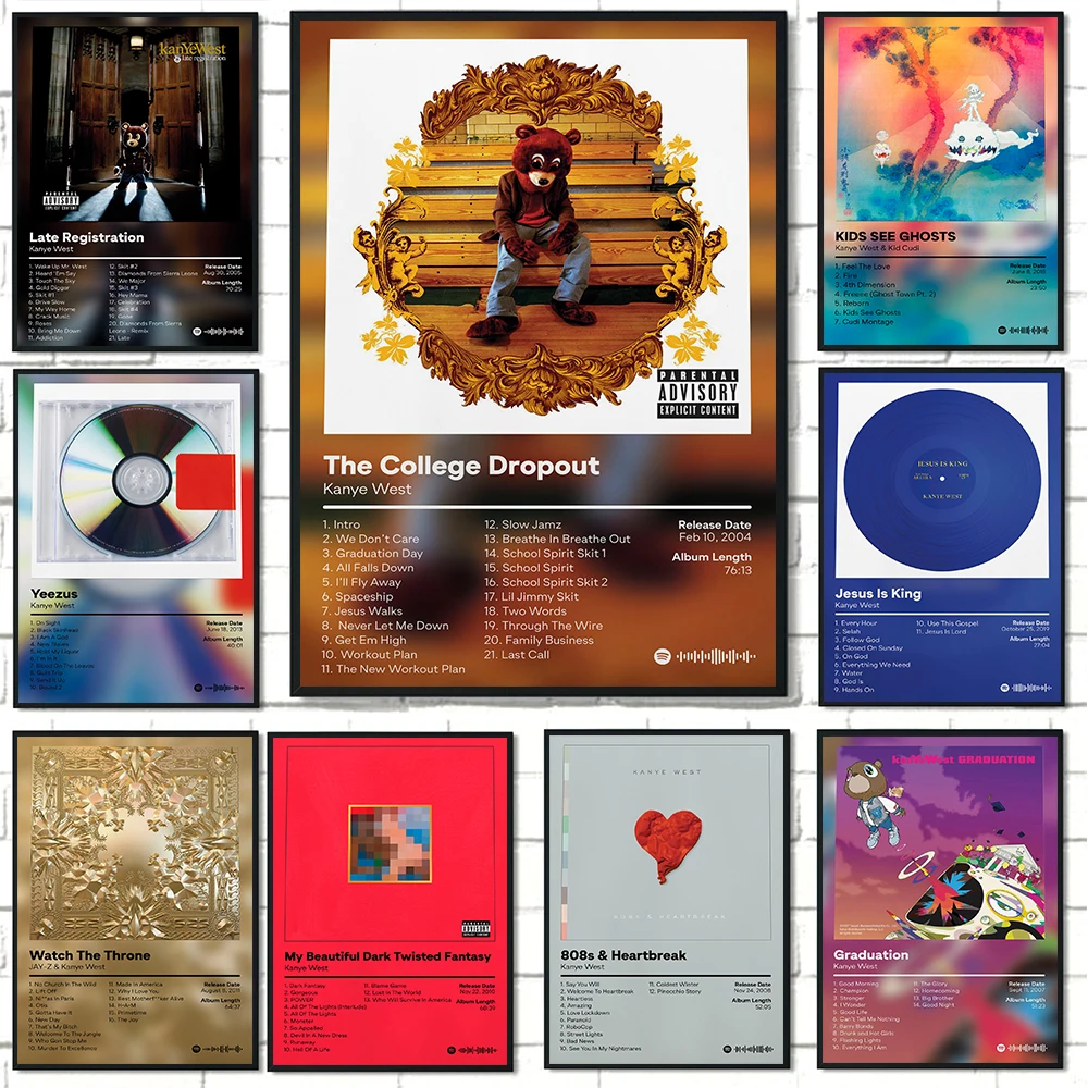 Rap Star Kanye West Music Album Bear Throne Heartbreak Track List Poster Canvas Paintings Wall Art Pictures Home Decor