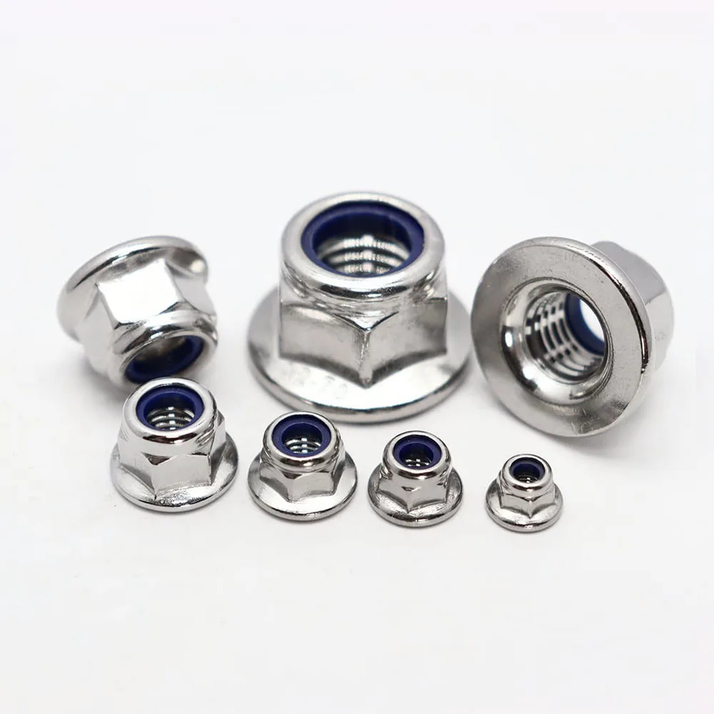 A2-70 Hex Nylon Flange Nuts M4 M5 M6 M8 M10 304 Stainless Steel Locking Nuts Anti-loosening Nut Fastener Accessories