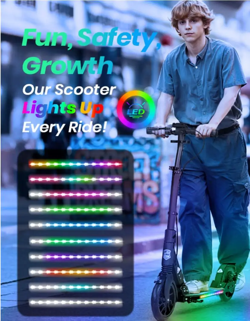 Kick Scooter for Teens & Adults, 200mm Big Wheels Foldable Scooter, Teens & Adult Scooters with LED Light-Up Deck