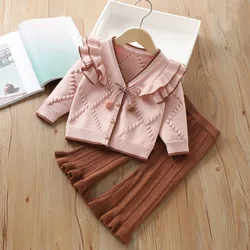 Girls' Sweater Set for Autumn and Winter Children's Long Sleeved Knitted Top+pant Two-piece  Kids Clothes Girls