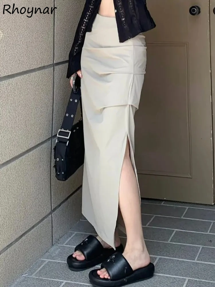 

Side-slit Skirt Women Asymmetrical Elegant All-match Draped Ankle Length Spring High Waist Cozy Casual Female Fashion Streetwear