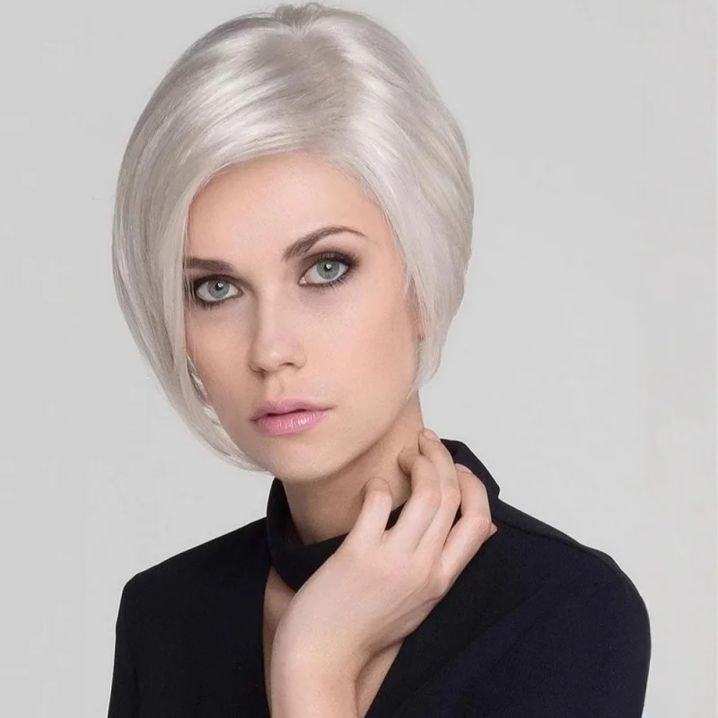 straight , European and American style short hair, fashionable silver-gray wig for women, side-parted headpiece