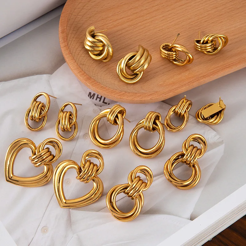 

12 Set /Packs Minimalist Stainless Steel Circle Earrings Personality Irregular Multi-layer Geometric Circle Earrings