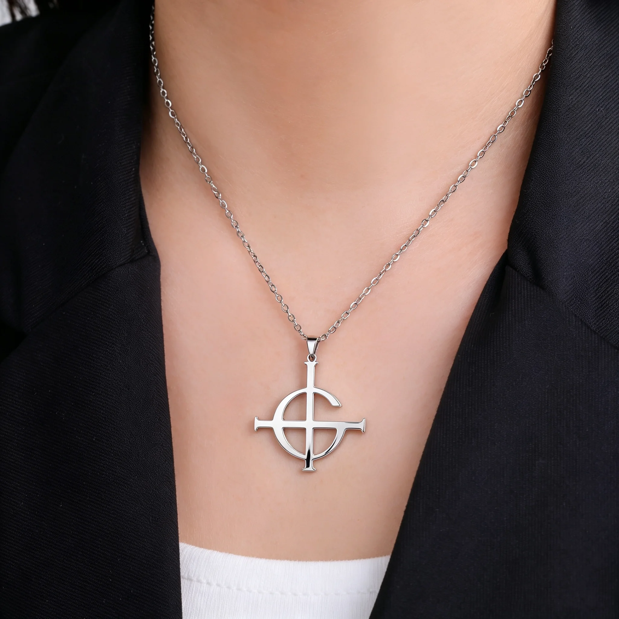 Rock Band Ghost BC Statement Necklace Grucifix Nameless Ghoul Symbol Pendant Halloween Cosplay Punk Jewelry Unisex