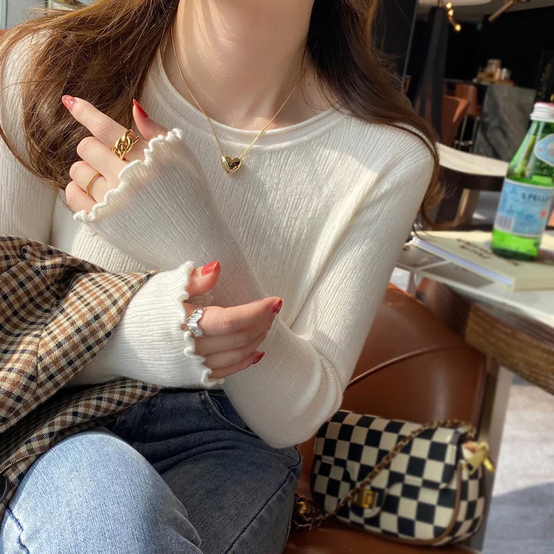 

Вязаный свитер, женские пуловеры, новый черный вязаный свитер с длинным рукавом и круглым вырезом, пуловер, женские топы, трикотажные изделия Sueters De Mujer Q1005