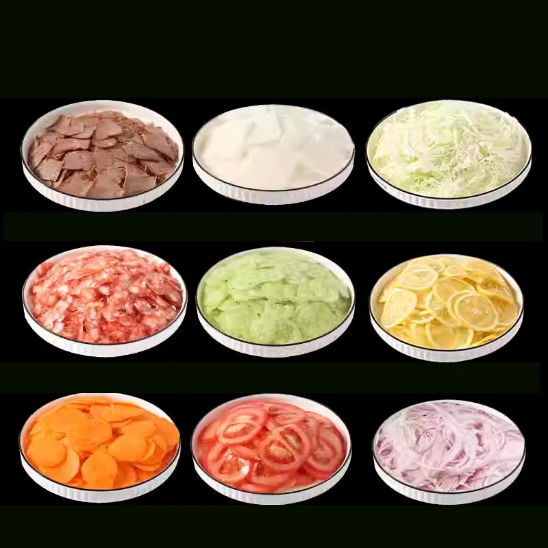 قطاعة كعكة الأرز الهوائية التجارية قطع لحم البقر السجق البطاطس الملفوف آلة تقطيع الخضروات الكهربائية الصغيرة