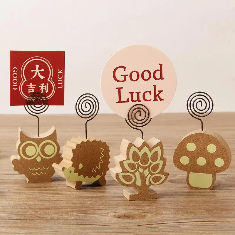 

Cute Creative Wooden Owl Animal Message Holder With Metal Ring Note Holder Photo Holder Big Tree Mushroom Business Card Holder