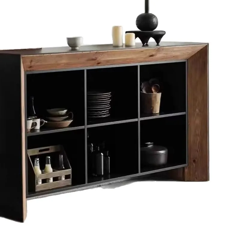 

Home silent wind solid wood antique door cabinet living room dining side cabinet decoration edge retro storage wrought iron