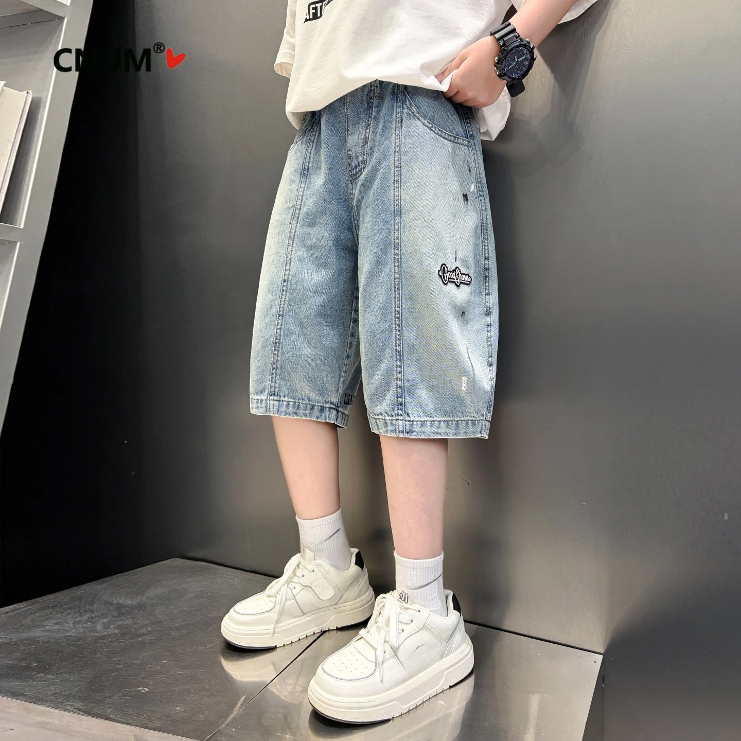 Boys' Ripped Denim Shorts Summer Thin Mid-length Pants American Street Style Versatile Loose Straight-leg Half Jeans