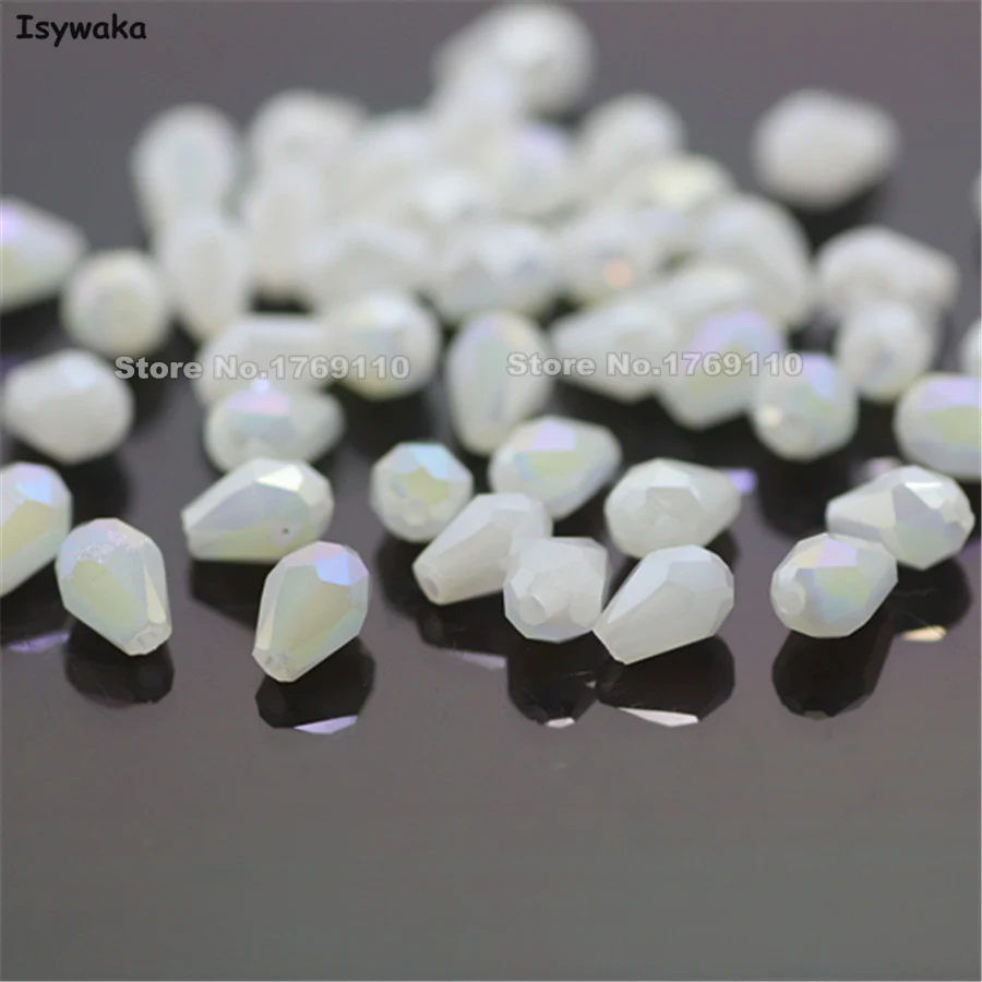 Isywaka 100pcs Non-hyaline White AB Faceted Teardrop Bead Austria Crystal Beads Waterdrop Beads Loose Spacer Bead for DIY ,3x5mm