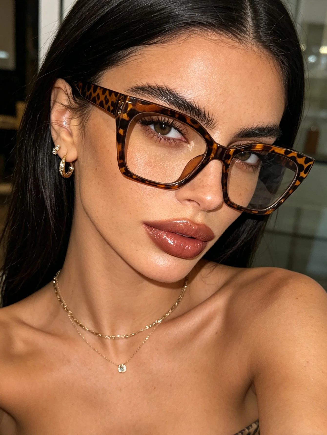 Gafas Planas de Alta Gama con Estampado de Leopardo y Diseño de Ojo de Gato, Remaches Retro, Acentúan las Mandíbulas, Unisex y Versátiles