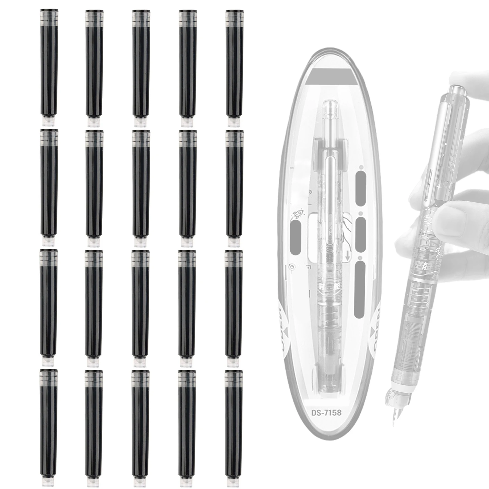 

20 шт. сменный картридж для DS7158, дизайн космической капсулы, перьевая ручка, гладкий бесперебойный поток для перьевых чернил, стираемые чернила