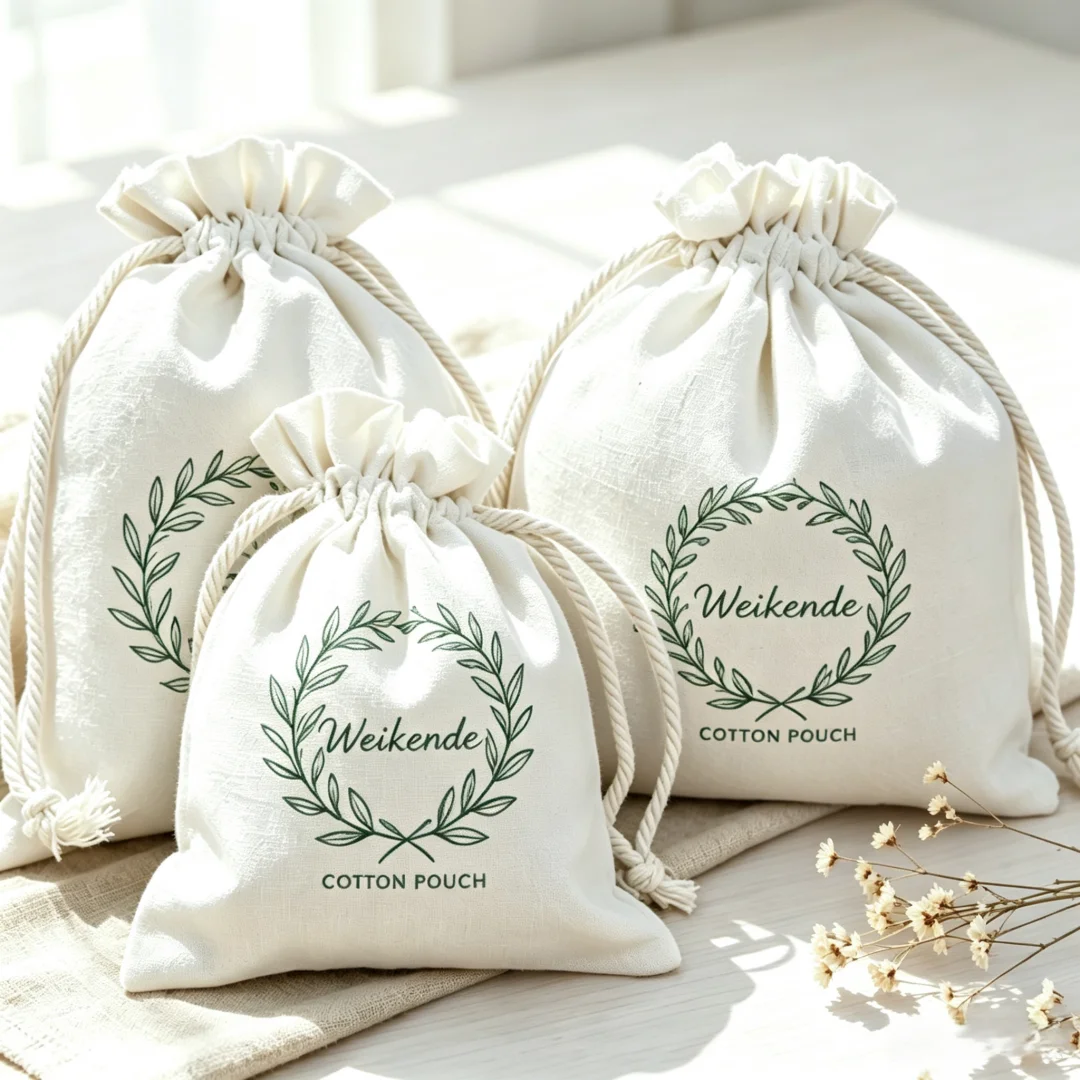 50Pcs Personalized Logo Jewelry Cotton Bag White Muslin Drawstring Pouch Canvas Gift Packaging Shopping  Pocket for Earrings Rin
