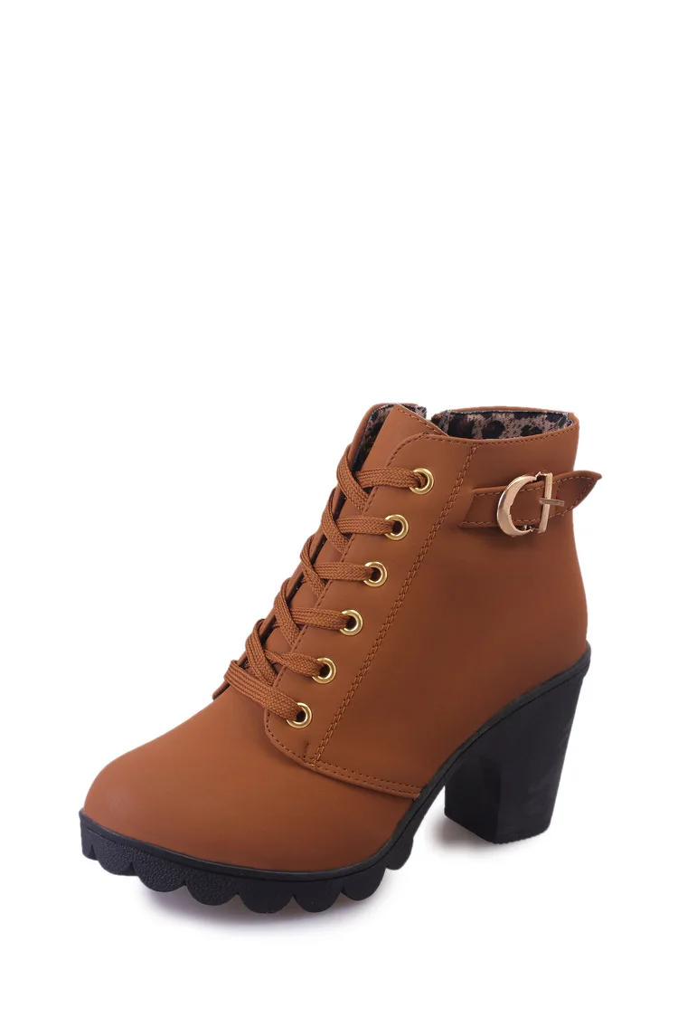 2021 stivaletti da donna alla moda tacchi alti stivali con fibbia floccata con suola spessa scarpe da donna stivali stringati da donna