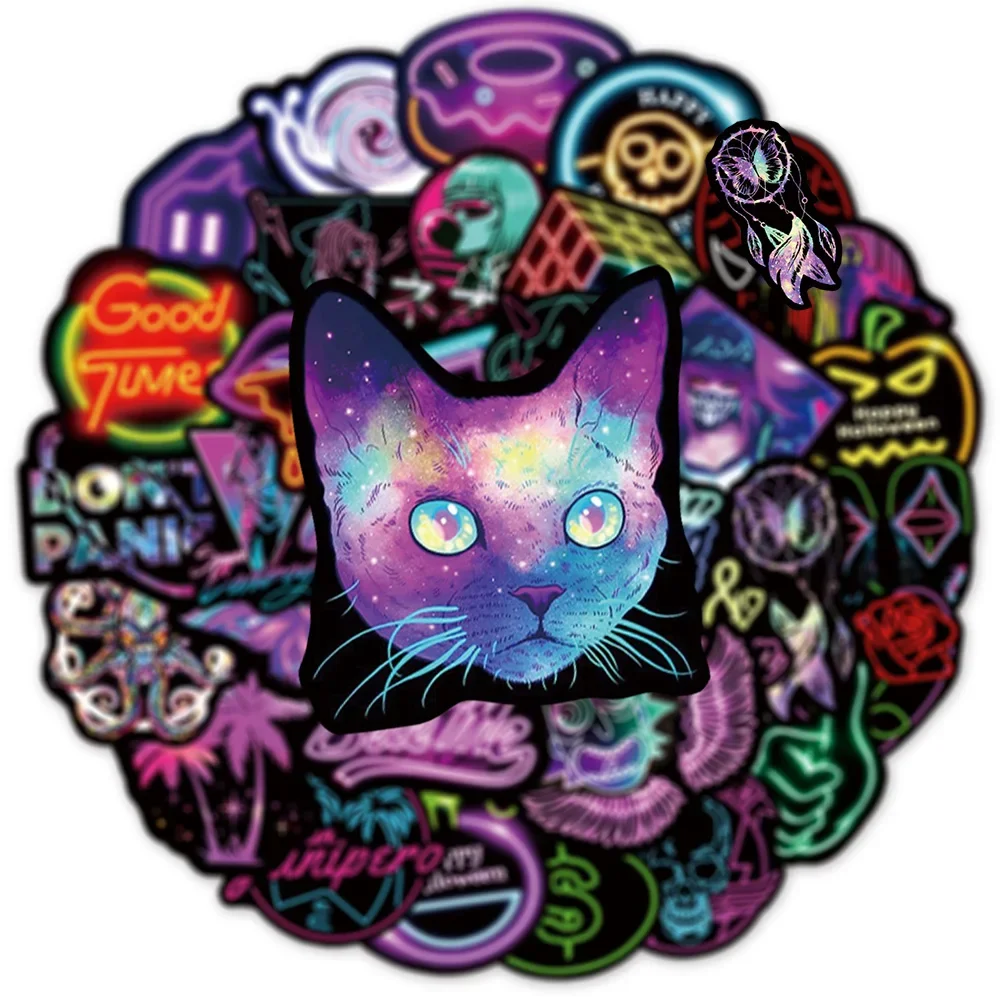 50/100Pcs Cartoon Neon Light Graffiti Stickers for Laptop Luggage Phone Motorcycle Cool Waterproof Decals Toy Sticker Kids