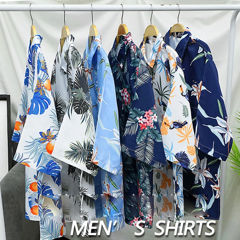 Summer Hawaiian Shirt Men Flower Print Button Up Short Sleeve Thin Beach Seaside Casual Turn Collar 2026