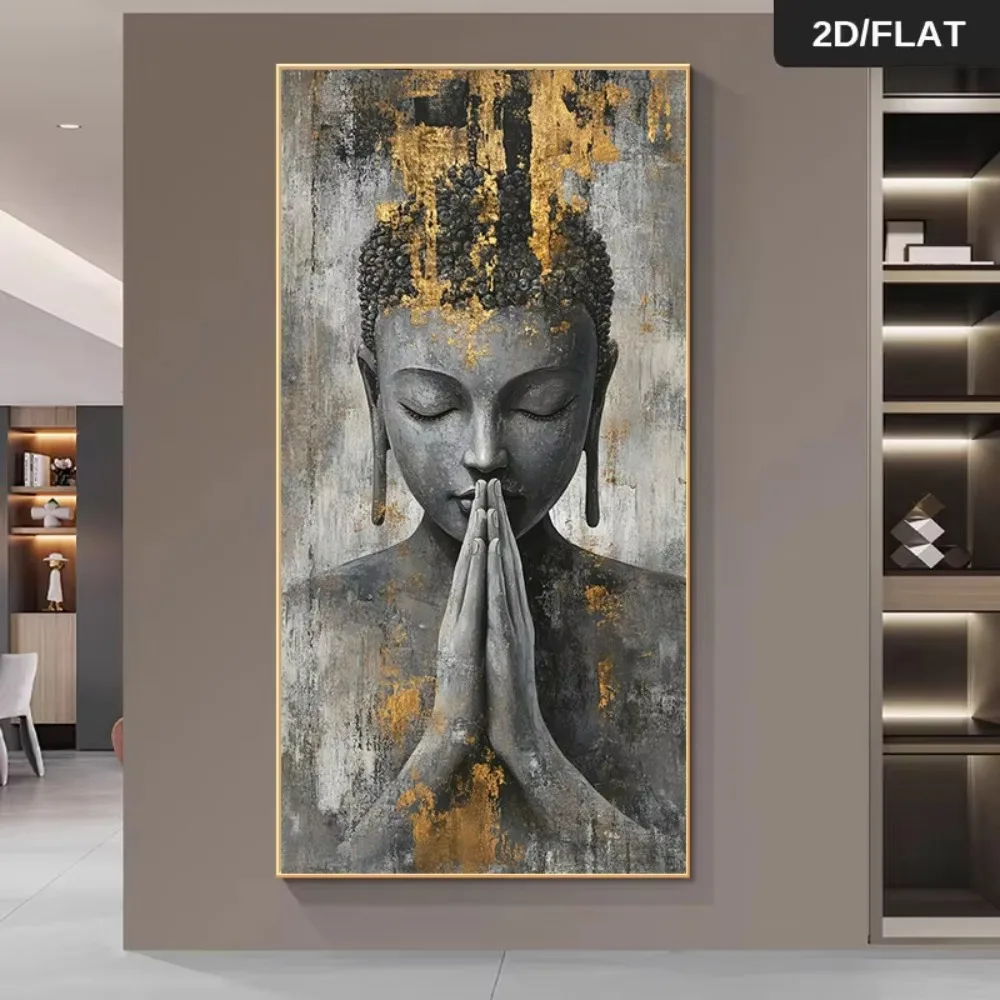Abstract Buddha Statue with Folded Hands in Prayer Pose Poster Prints Canvas Painting Wall Art Picture for LivingRoom Home Decor