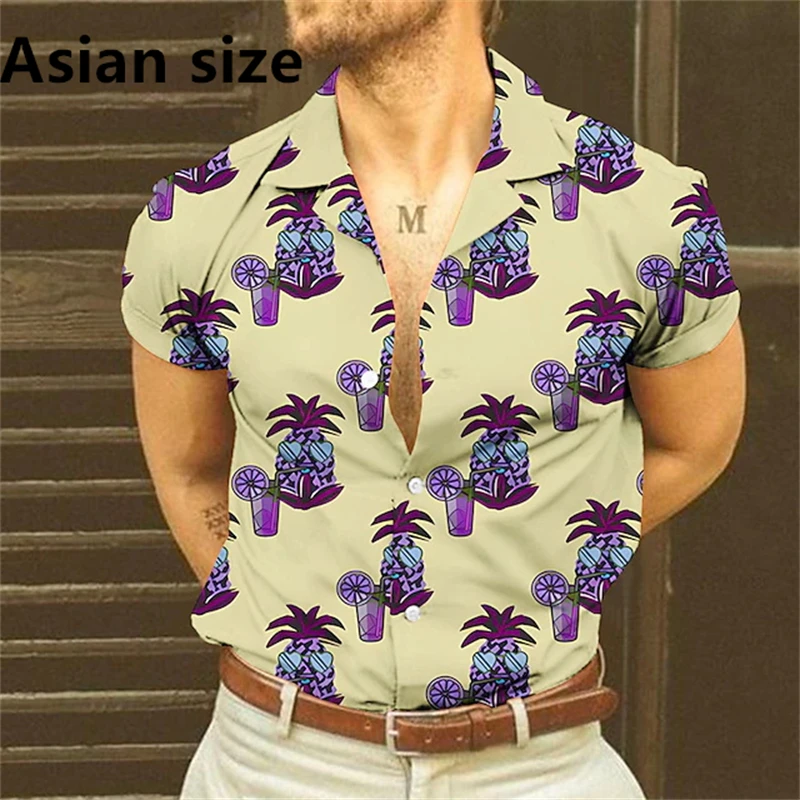 

New Fashion Hawaiian Men's Shirt 3D Print Pineapple Graphic Men's Short Sleeve Tops Summer Casual Button Lapel Vacation Shirt