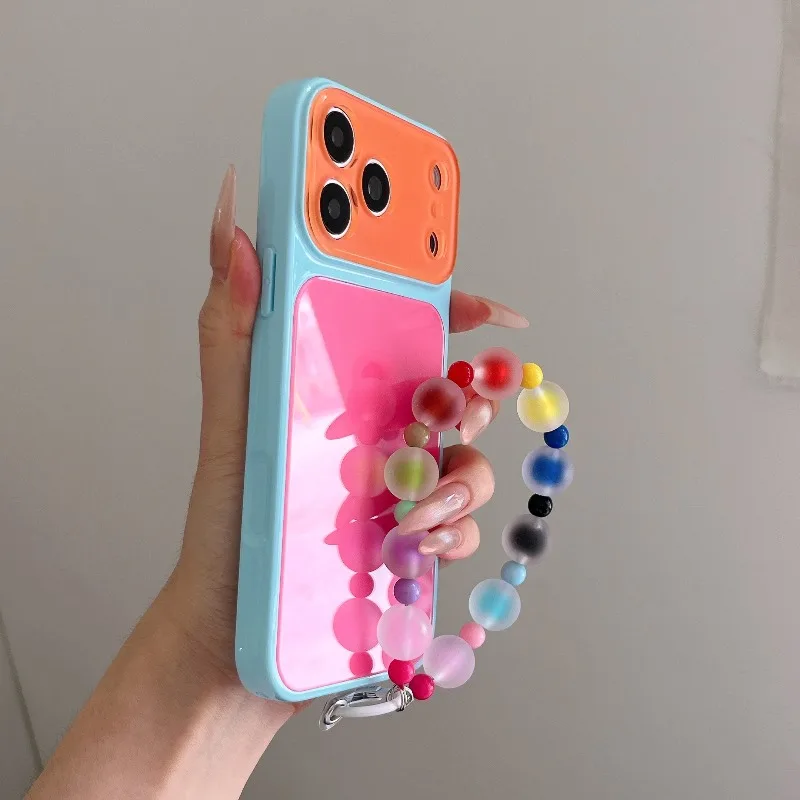 Luxury Dopamine Color-Block Chain Phone Case for IPhone 18 13 14 15 16 17 Pro Max Candy-colored Chain Glass Back Shockproof Case - view 3