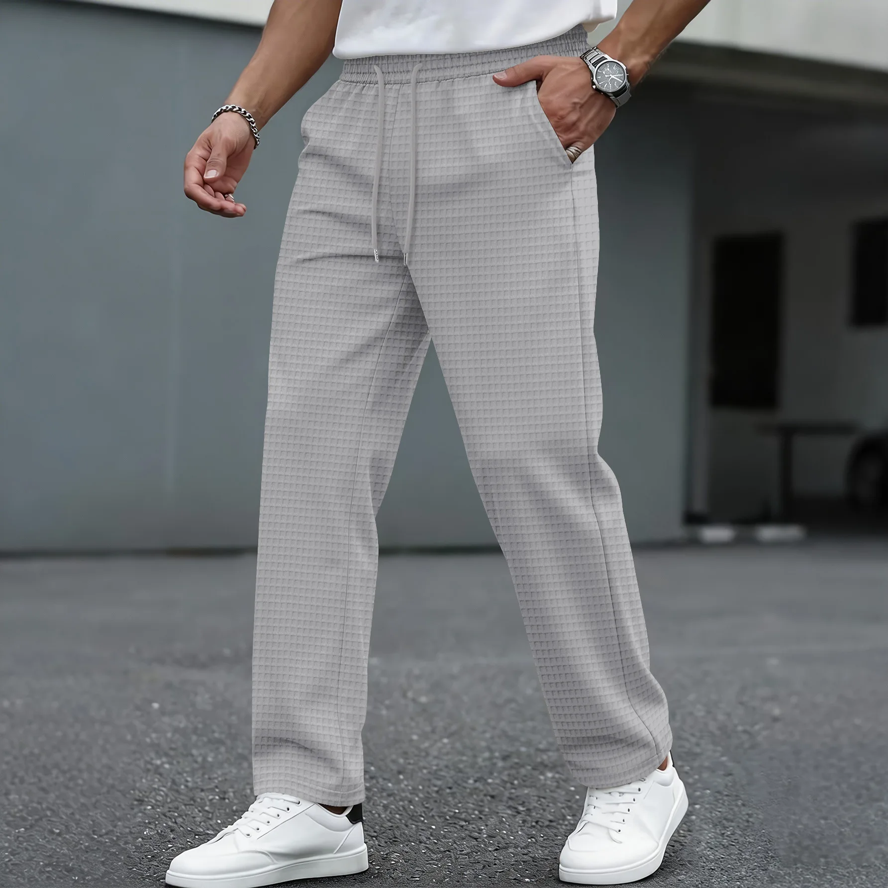 

Men's new style fashionable casual textured soft and breathable loose and simple cool and elegant high-end pants
