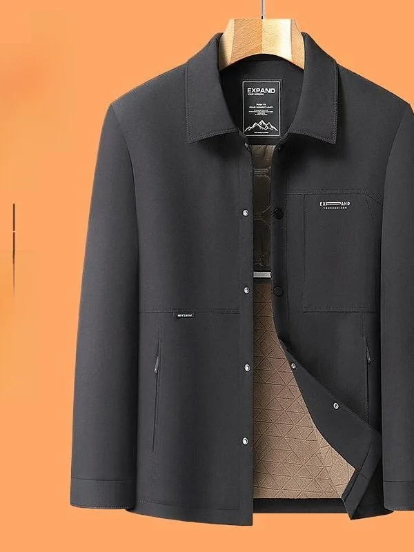

Loose Fit Casual Cotton Jacket for Men plus Size Oversize Flip Collar Lightweight Polyester Fiber Short Style Autumn Winter