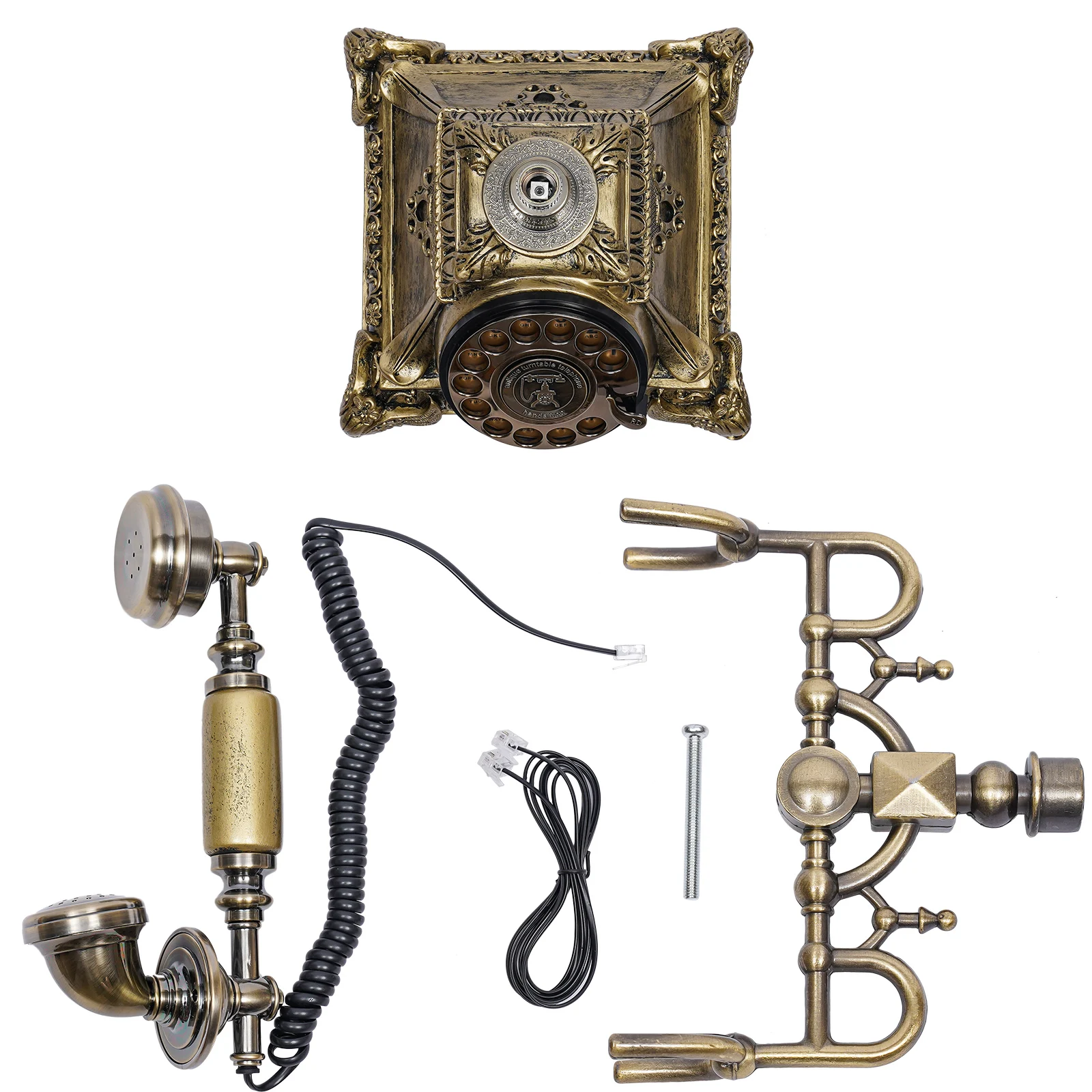 هاتف دوار عتيق، خط أرضي قديم بمظهر برونزي، وظيفة إعادة الاتصال، مثالية للمنزل والمكتب والهدايا