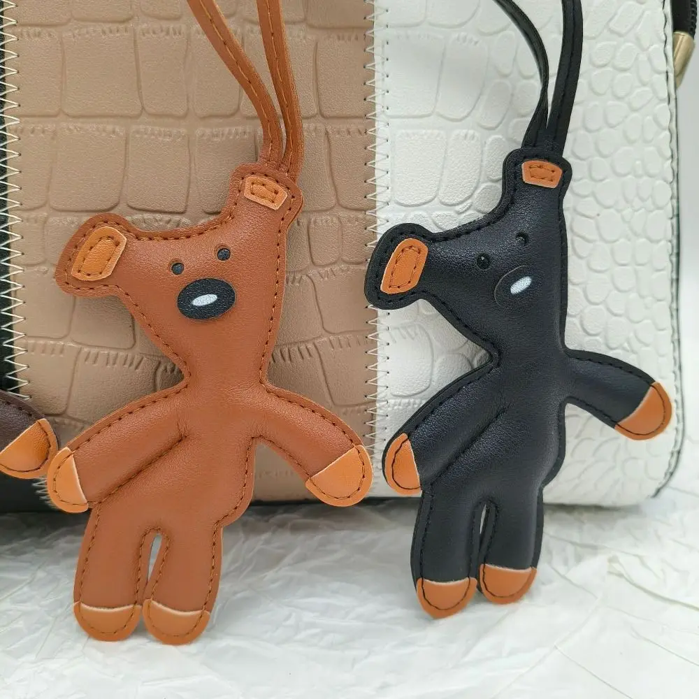 Cute PU Leather Bear Bag Pendant Cartoon Soft Stuffed Keychain Kawaii Bear Shape Key Ring Accessories Bag Charms Decorations