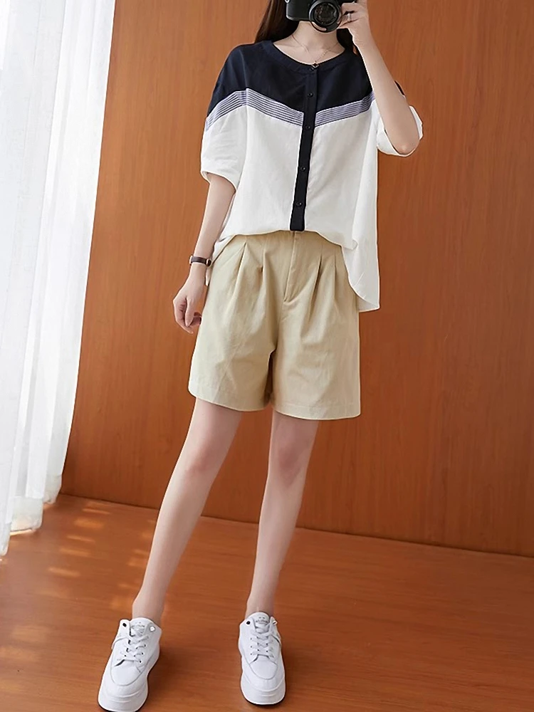 

Summer Casual Loose Fit round Ne irt Student Artistic Color Blo Large Size Women's Faion Commute Sle ort Sve