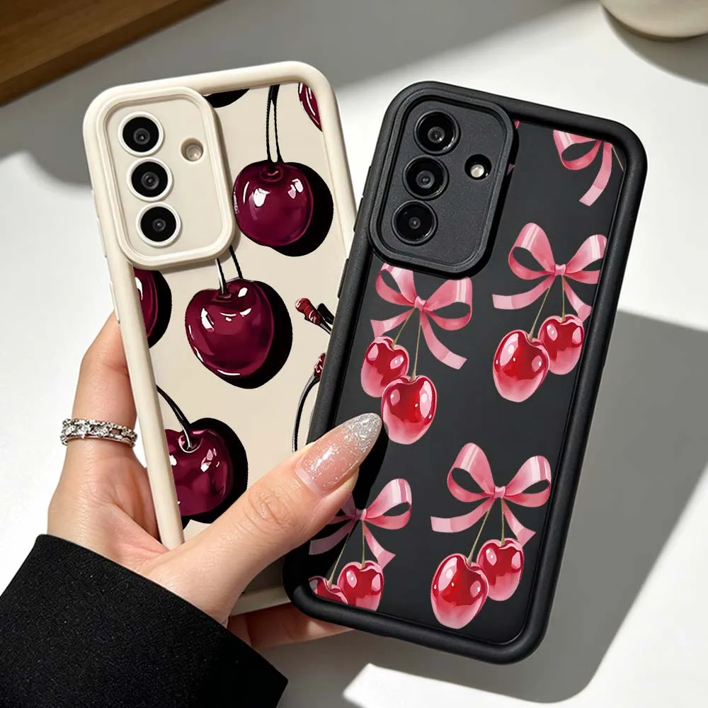

Luxury Wine Red Cherry Pattern Cover For Samsung Galaxy A71 A57 A56 A55 A54 A53 A52s A51 A40 A17 A16 A06 Eye Ladder Phone Case