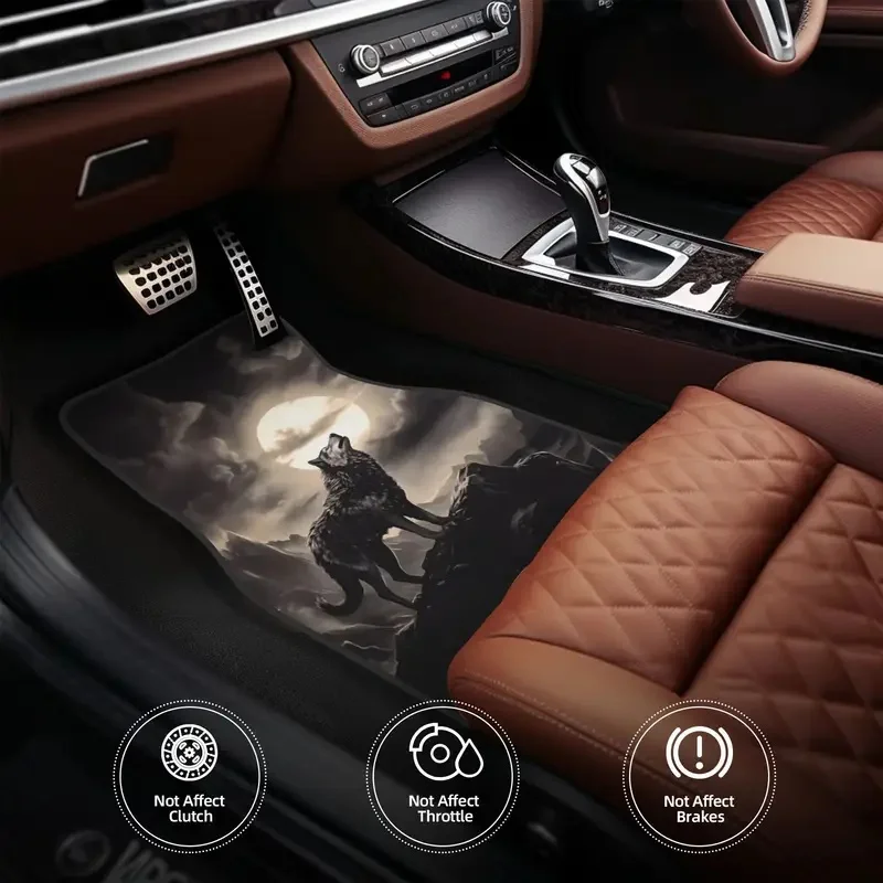 4pcs Wolf Howling At Moon Car Floor Mats Stylish Easy To Clean, Universal Fit For All Vehicle Models, Durable Long Lasting Prote 5