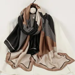 Geometric Printe Imitation Silk Satin Scarf Elegent Sunscreen Shawl Beach Travel Head Wrap Women Outdoor Windproof Hijab180*90cm