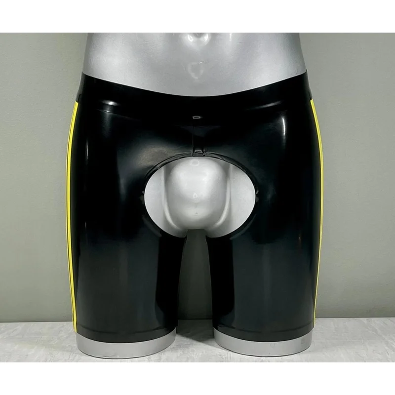 Black Latex Open Crotch Shorts 100% Natural Rubber Handmade Glossy Cutout Boxer Briefs Clubwear Costume
