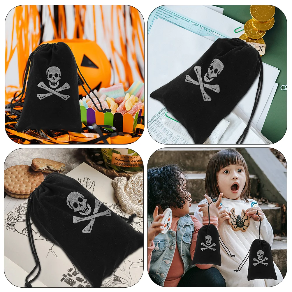 20 Pcs Pirate Loot Bags Cookie Drawstring Birthday for Presents Fashion Coin Pouch Toy Storage Black