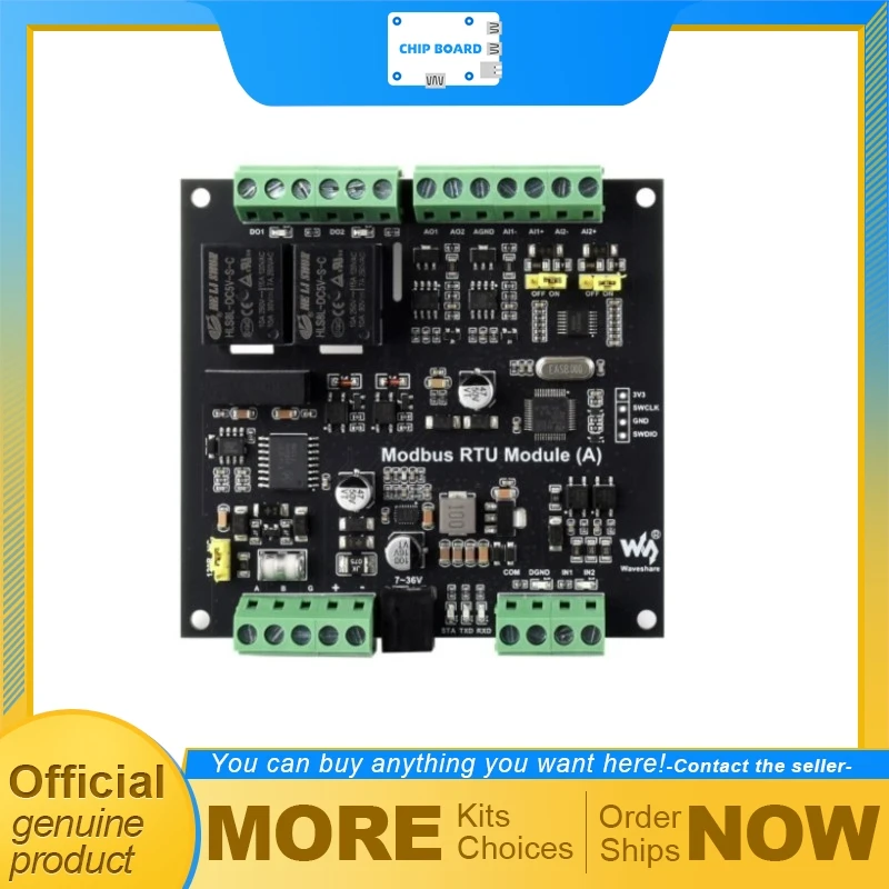 Waveshare Modbus RTU industrial I/O module, isolated signal acquisition board, 7–36V wide input