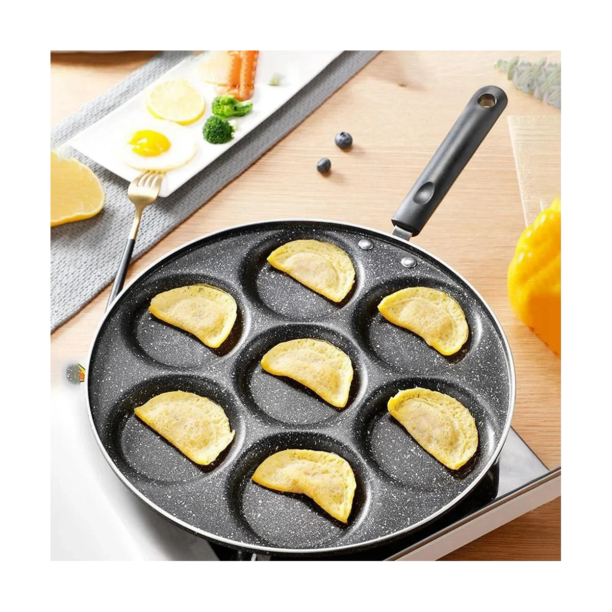 Imagem -02 - Durable Non-stick Pan Panquecas Fritura Café da Manhã Ovo Presume Pancak Maker Buracos de Cozinha Panelas Copos