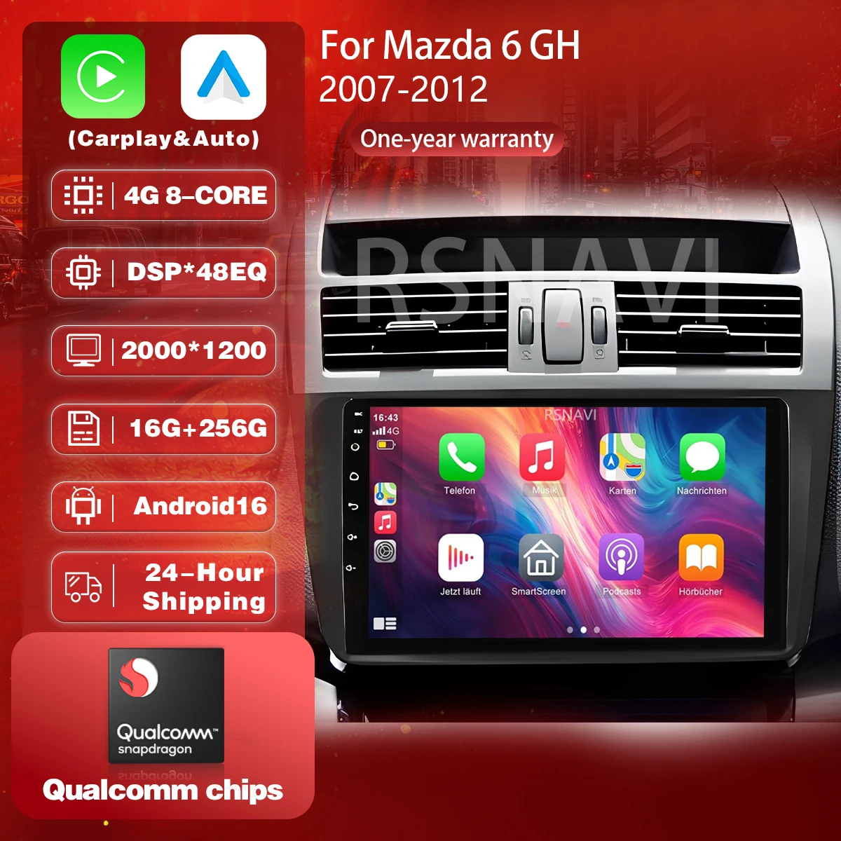 Android 16 Car Radio For Mazda 6 GH Rui Wing 2007 - 2012 Navigation Multimedia Player GPS Video Stereo Carplay Auto 360 Camera