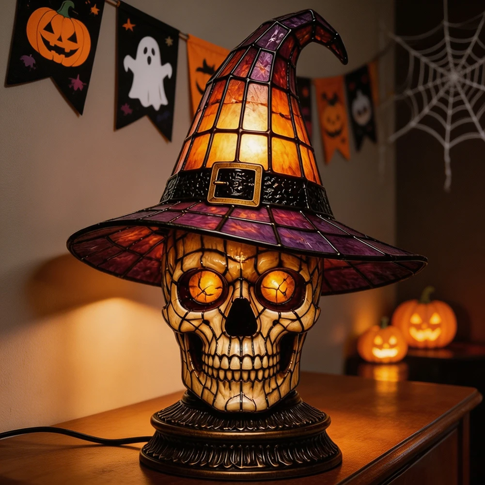 Halloween LED Skull Light,Hanging Skull Witch Hat Lights,8 Lighting Modes, Indoor Party Lighting Decorations Light,Festive Decor