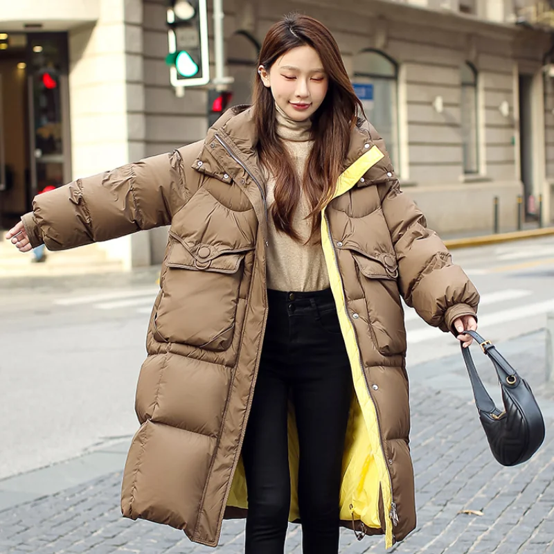 Winter Warm Coat Women's Hooded Long Down Jacket Thickened Large White Duck Down Fashion Temperament Elegant Women's Coats