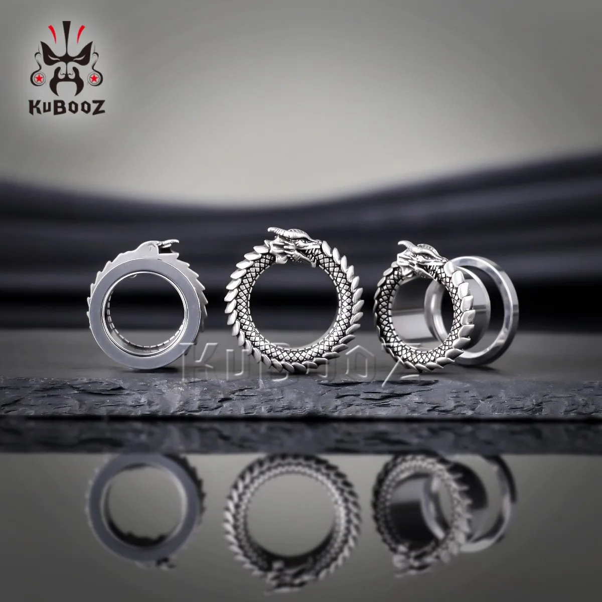 KUBOOZ Ear Gauges Tunnels Plugs Stretcher Dragon Expander For Ears Stainless Steel Piercing Jewelry Earrings 2PCS