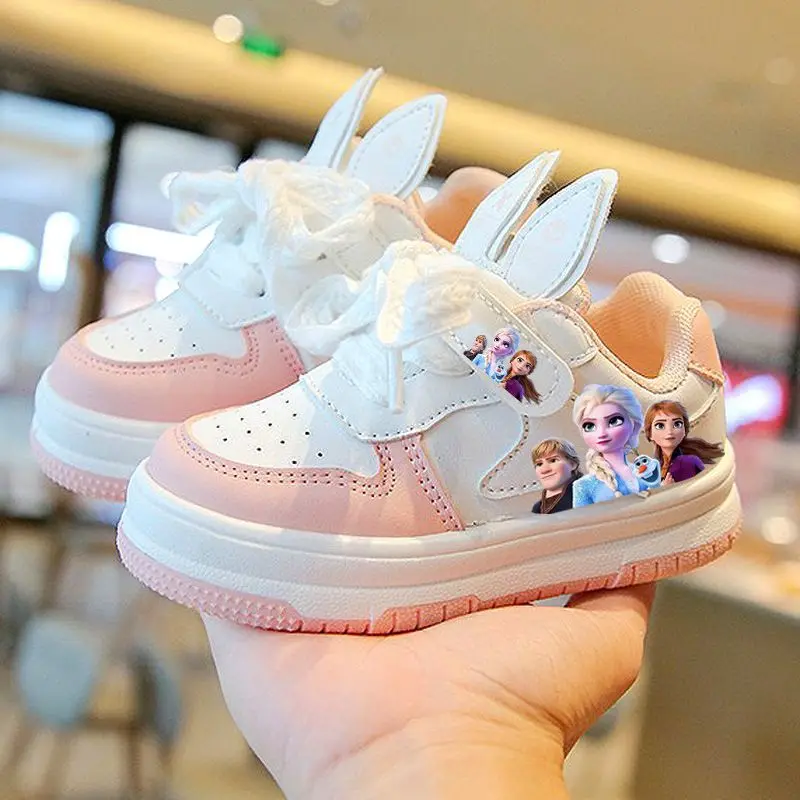 Disney Frozen Children Sneakers For Girls Shoes Autumn Winter Breathable Kids Running Shoes Leather Student Sports Size 22-32